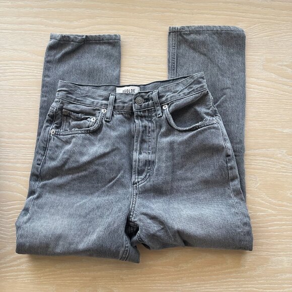 Agolde Riley High-Rise Straight Cropped Jeans in Grey - Picture 3 of 7